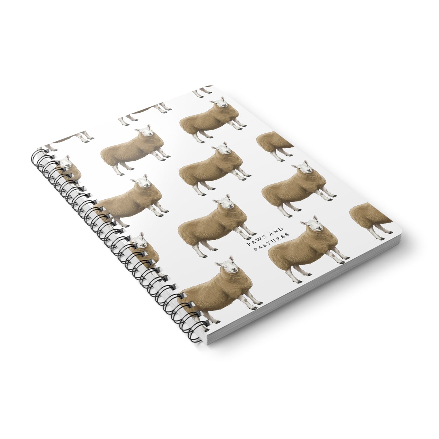 Cheviot Sheep Pattern A5 Spiral Notebook — "Paws and Pastures" Lined Journal