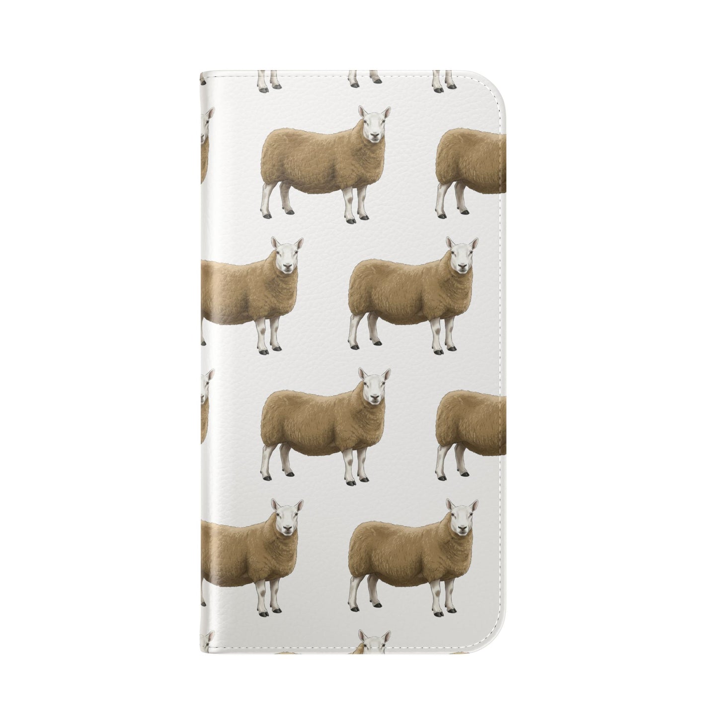 Cheviot Sheep Pattern Flip Phone Case – Cute Pastoral Wallet Cover with Card Slots