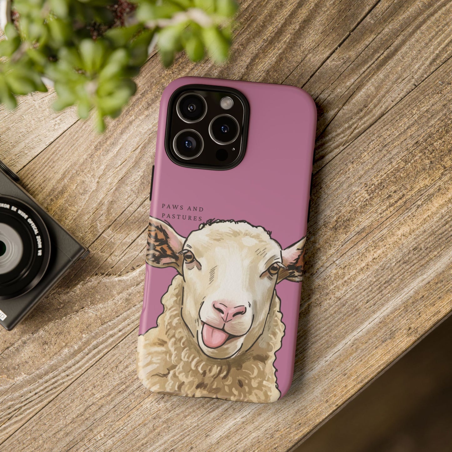 Pink Silly Sheep Phone Case — Cute Tongue-Out Lamb on Pink Protective Tough Case