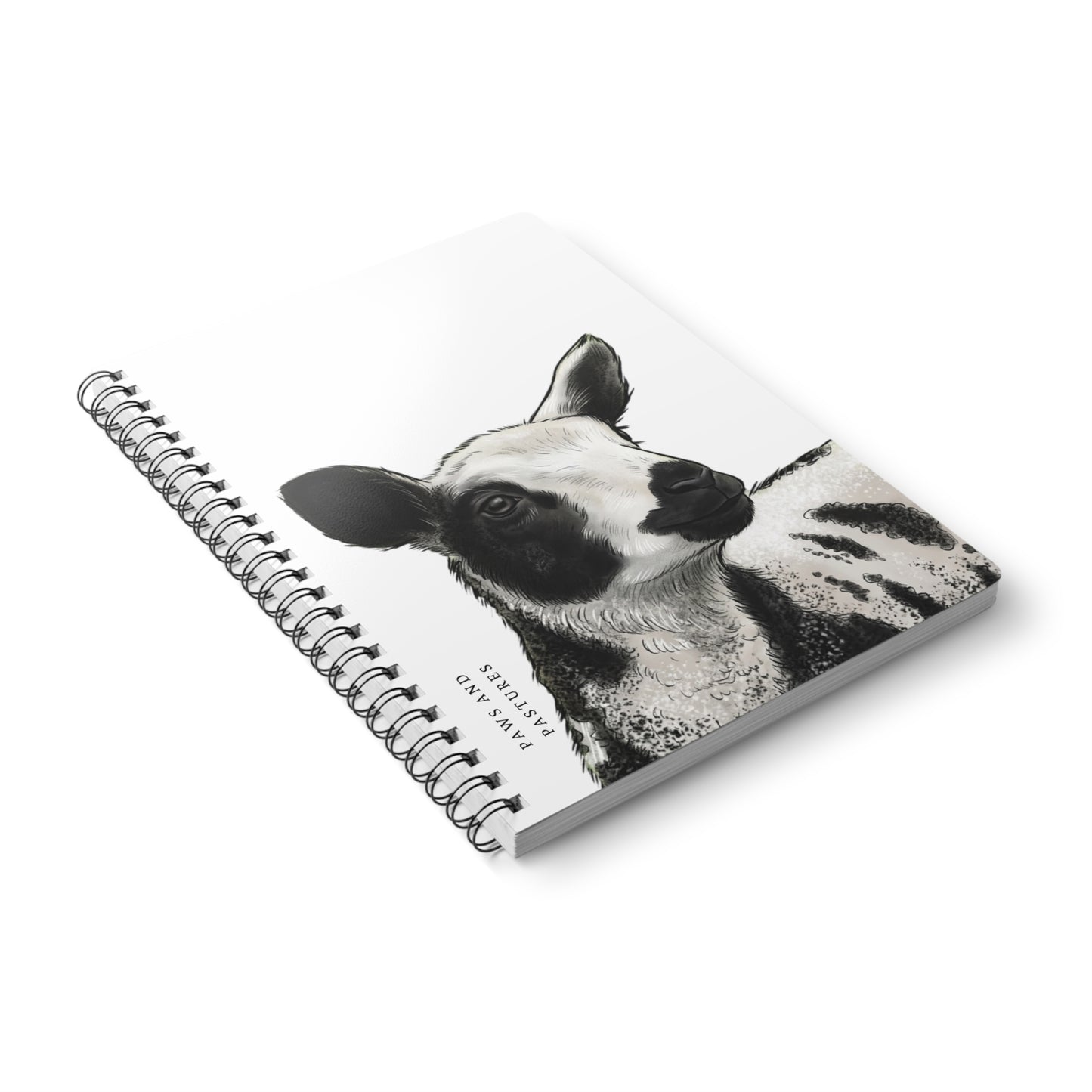 Dutch Spotted Sheep A5 Spiral Notebook — Black & White Lamb Illustration (“Paws and Pastures”)