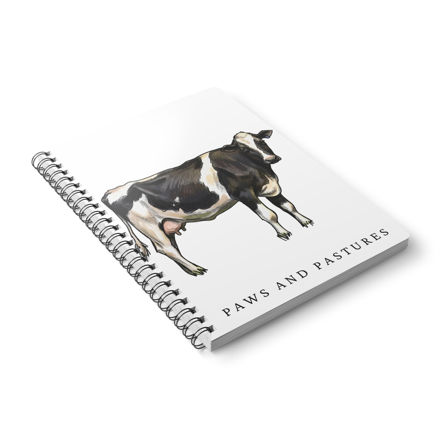 Cow Illustration A5 Spiral Notebook — "Paws and Pastures" Lined Journal
