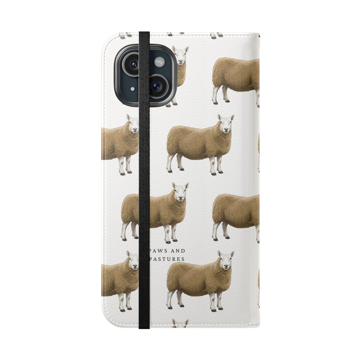 Cheviot Sheep Pattern Flip Phone Case – Cute Pastoral Wallet Cover with Card Slots