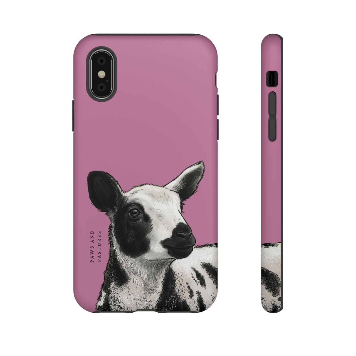 Pink Dutch Spotted Sheep Portrait Phone Case - Black & White Lamb Illustration Protective Cover