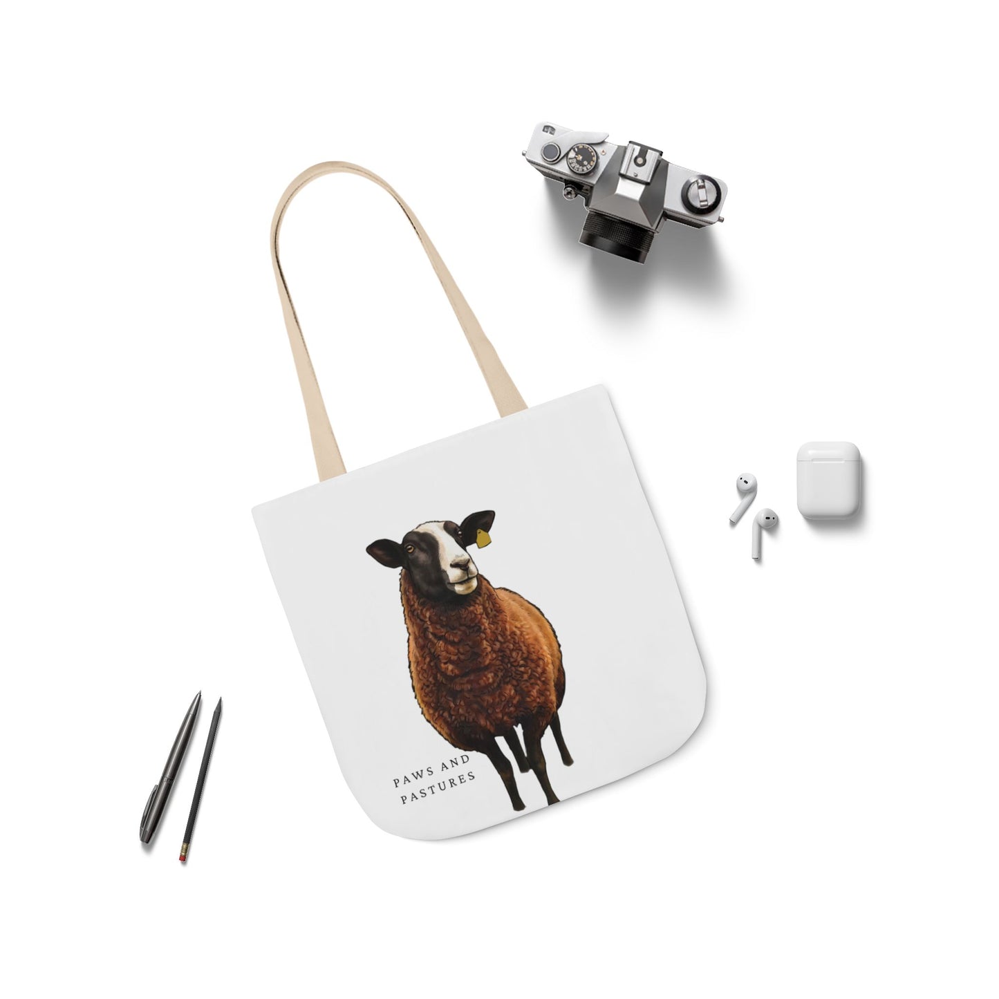Zwartble Sheep Illustration Tote Bag — Cute Brown Sheep Canvas Shopping Tote