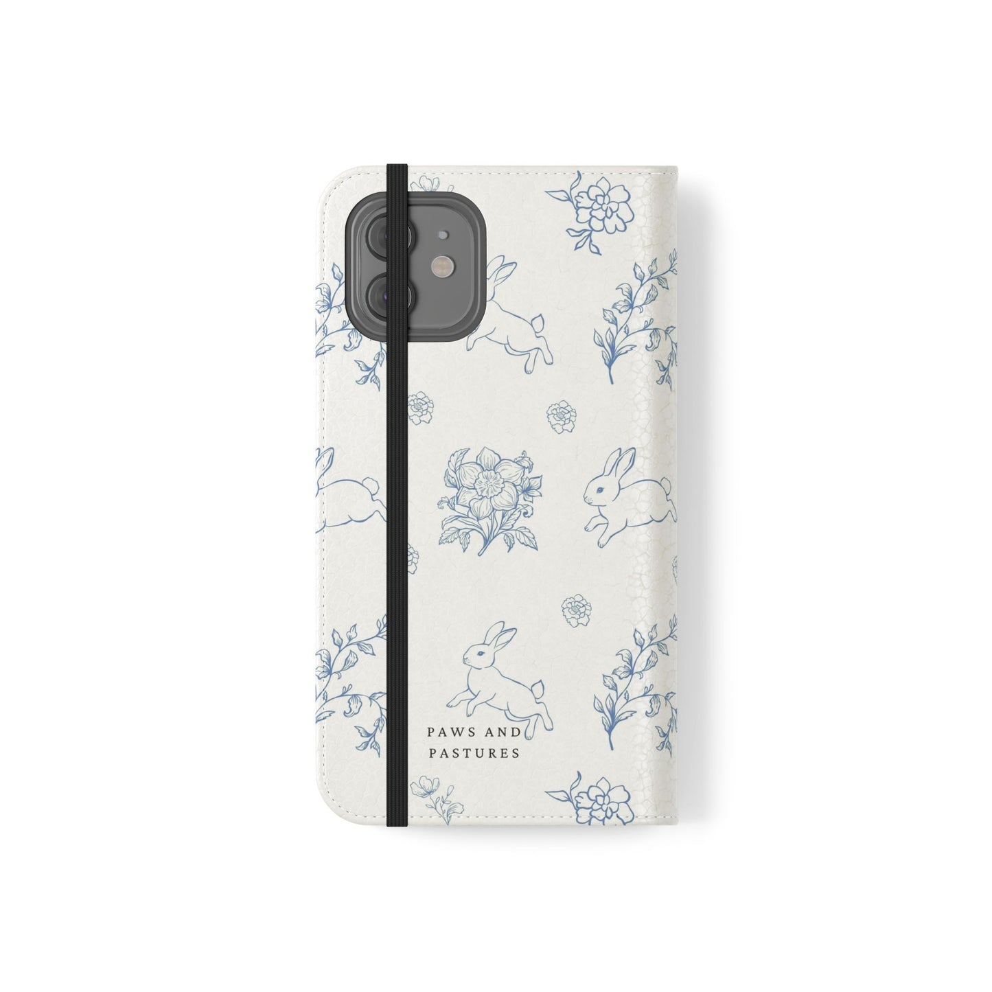 Bunny Pattern Flip Phone Case – Floral Blue Rabbit Wallet Cover