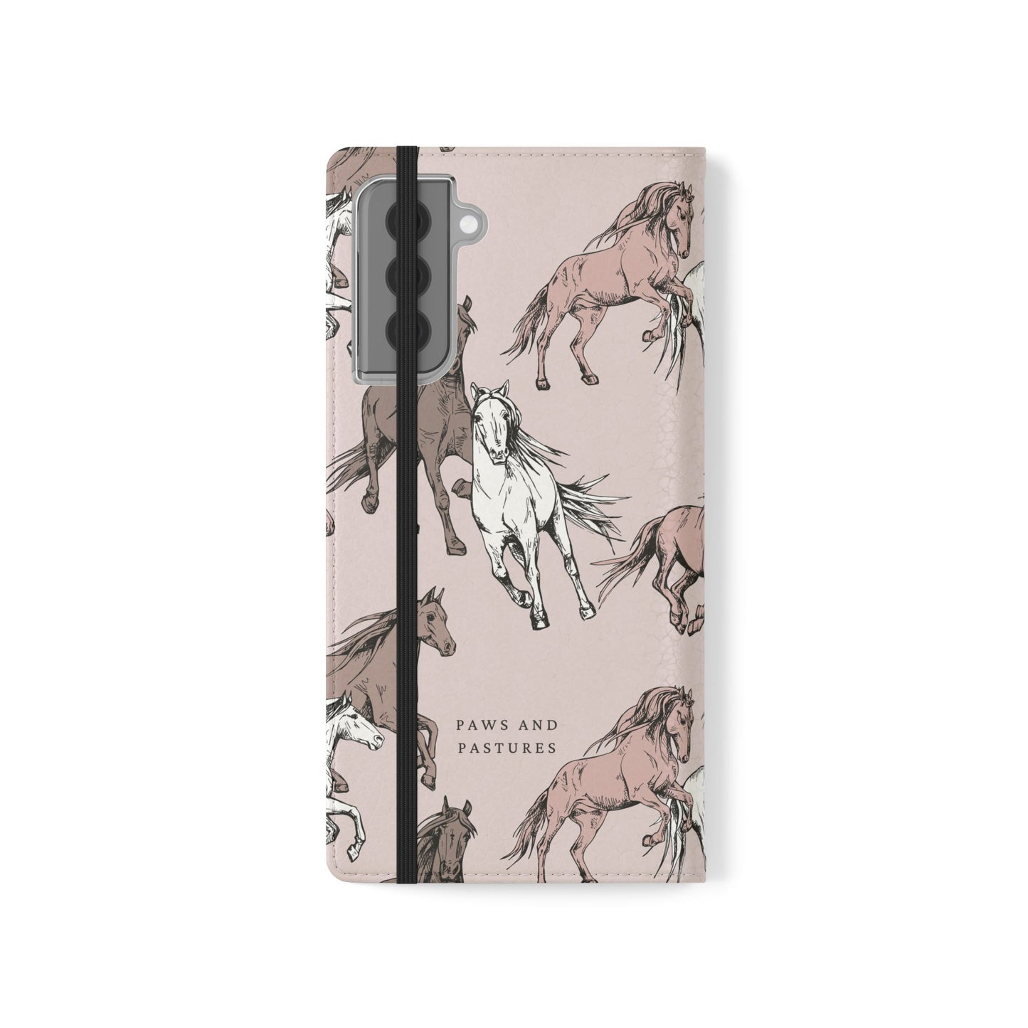 Horse Pattern Flip Phone Case — Pink Running Horses Wallet Cover