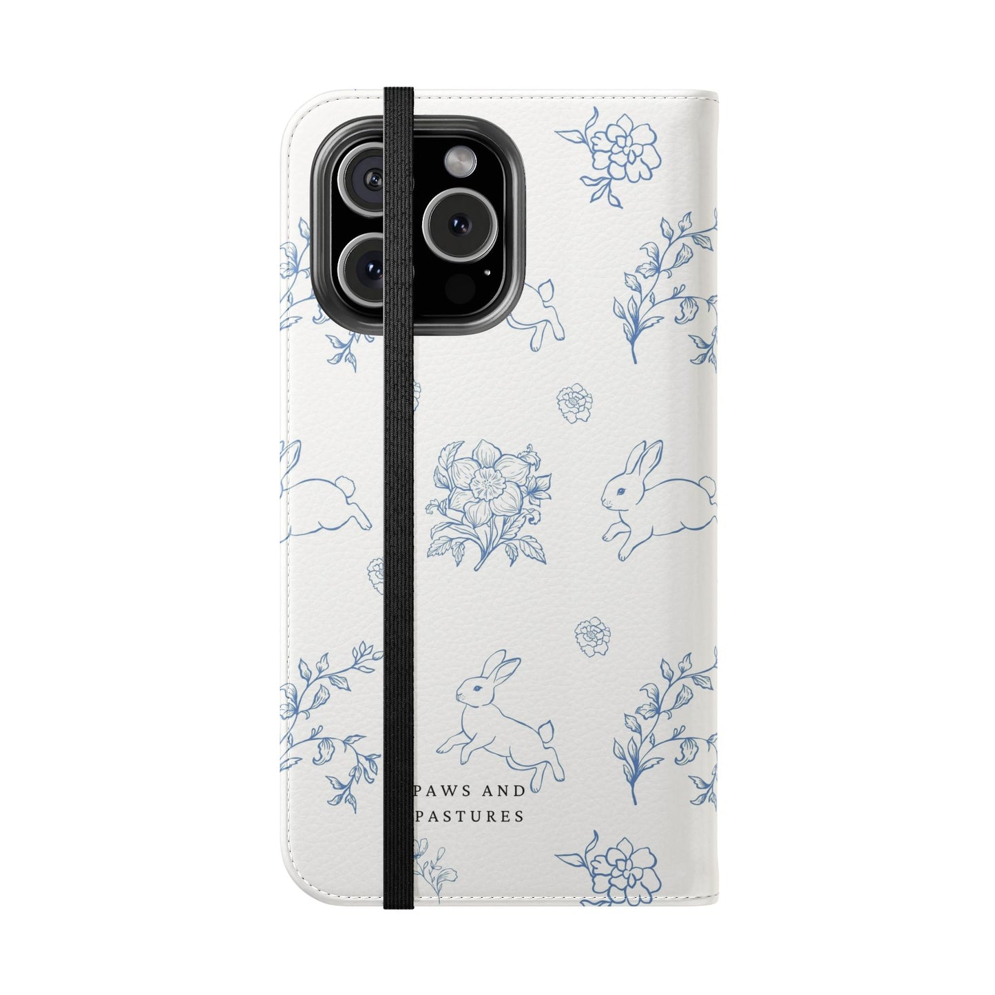 Bunny Pattern Flip Phone Case – Floral Blue Rabbit Wallet Cover