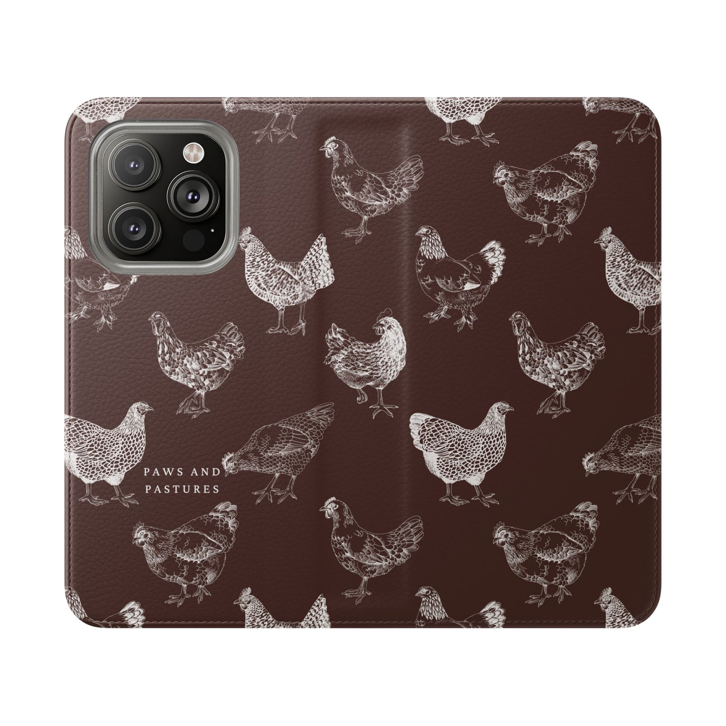 Chicken Pattern Flip Phone Case – Rustic Farmhouse Wallet Cover