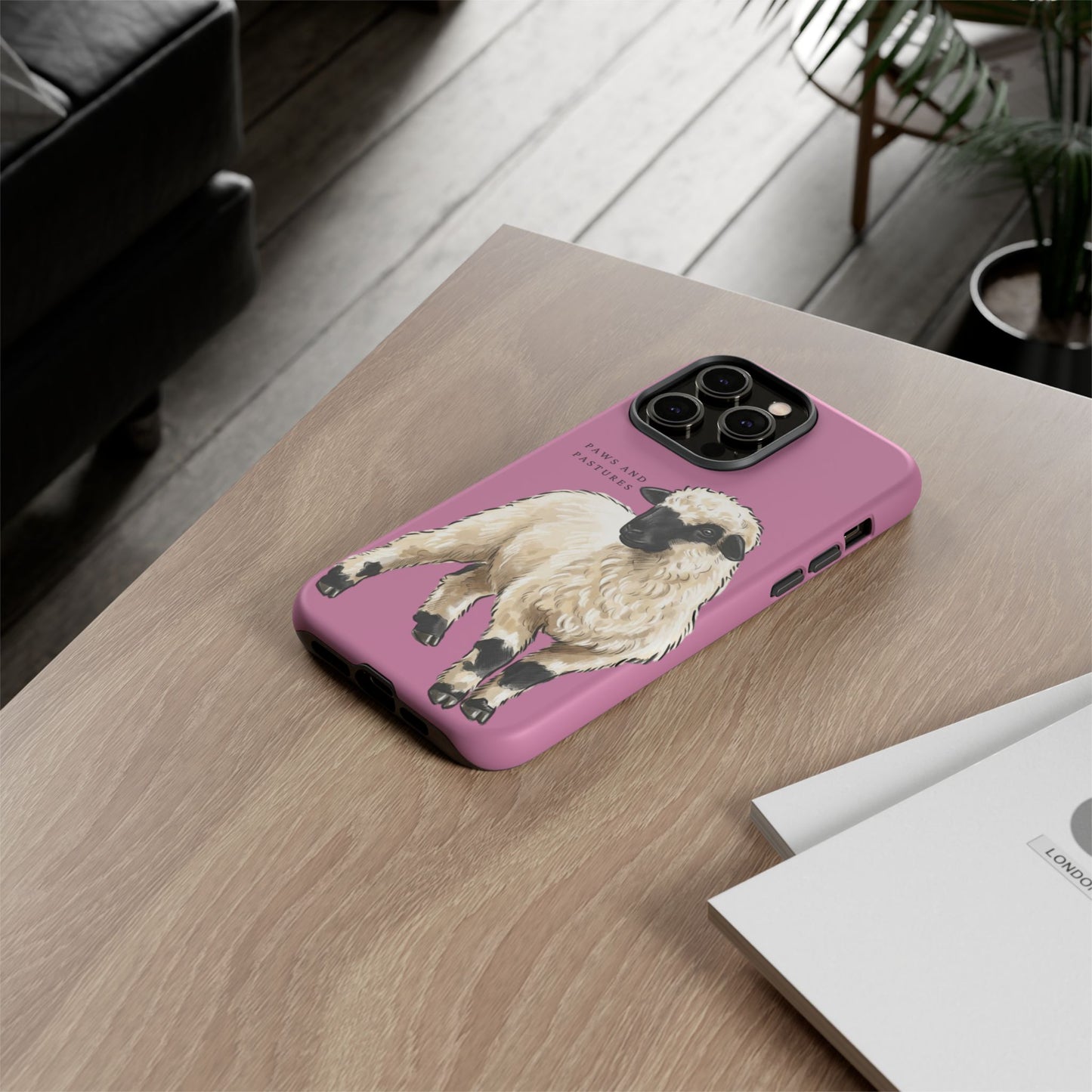 Pink Valais Blacknose Sheep Phone Case – 'Paws and Pastures' Cute Lamb Protective iPhone Cover