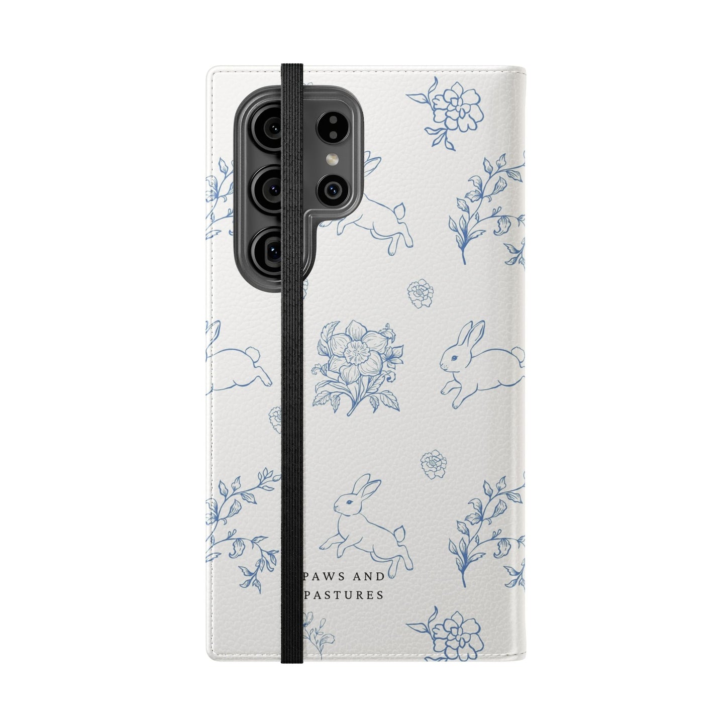 Bunny Pattern Flip Phone Case – Floral Blue Rabbit Wallet Cover