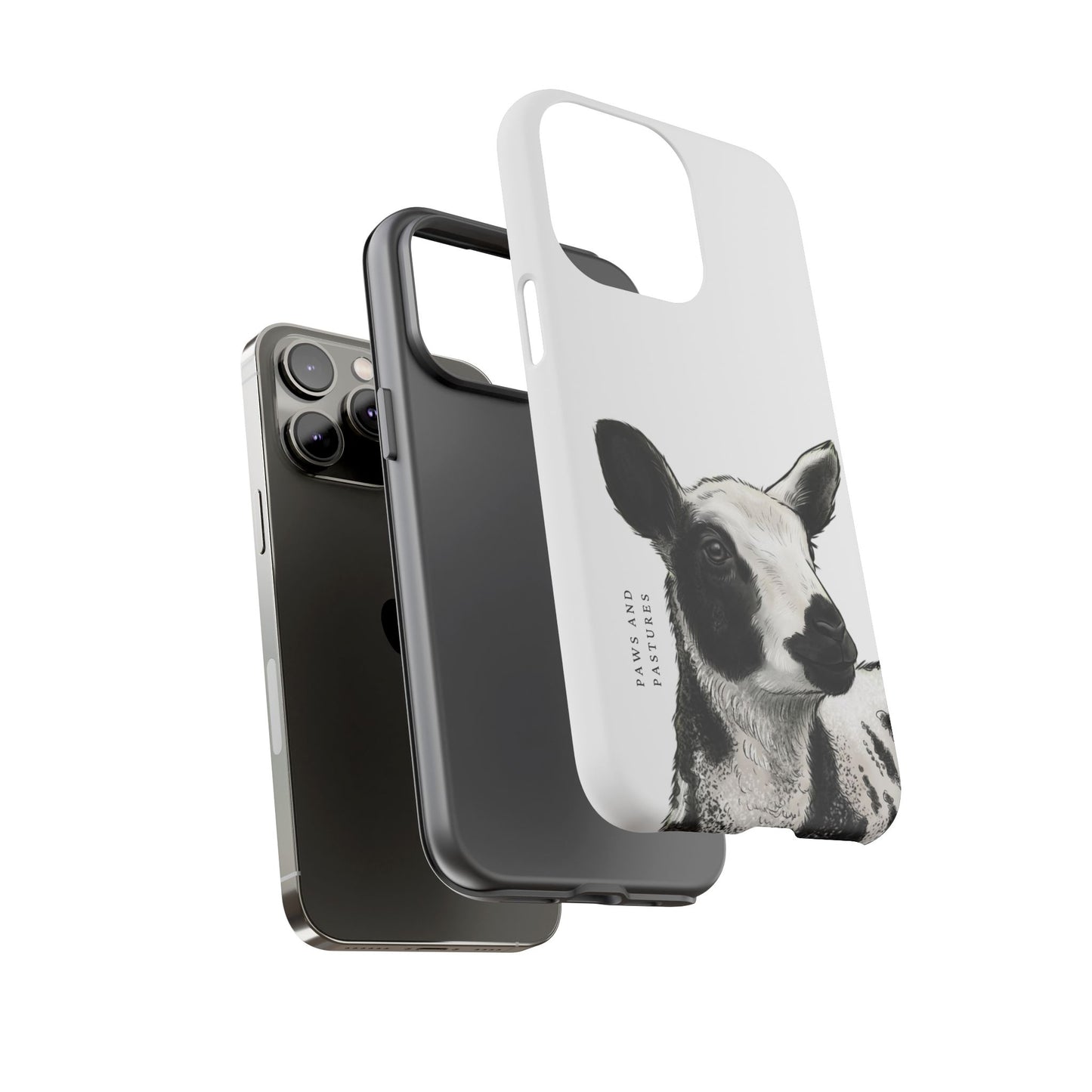 Dutch Spotted Sheep Portrait Phone Case - Black & White Lamb Illustration Protective Cover