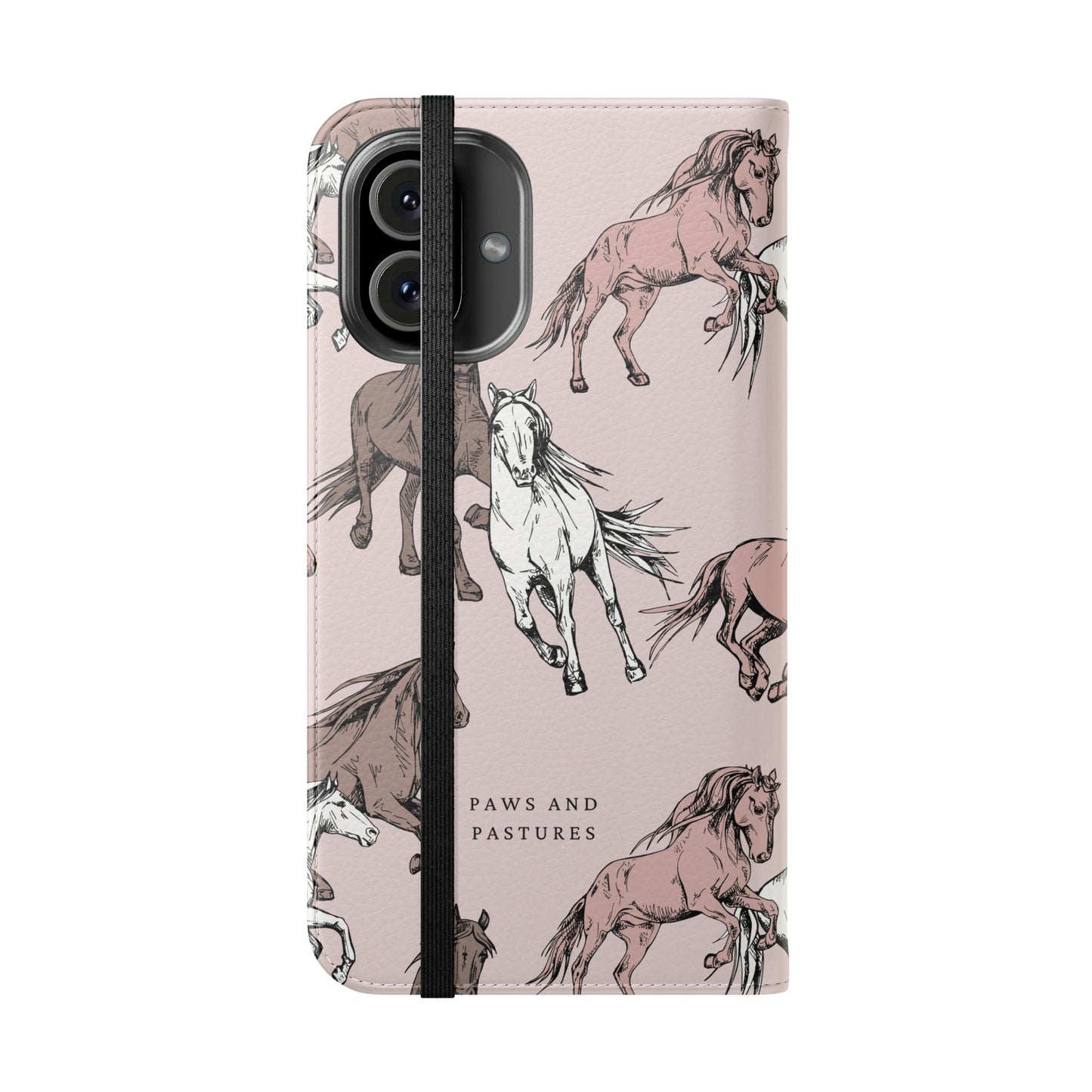 Horse Pattern Flip Phone Case — Pink Running Horses Wallet Cover