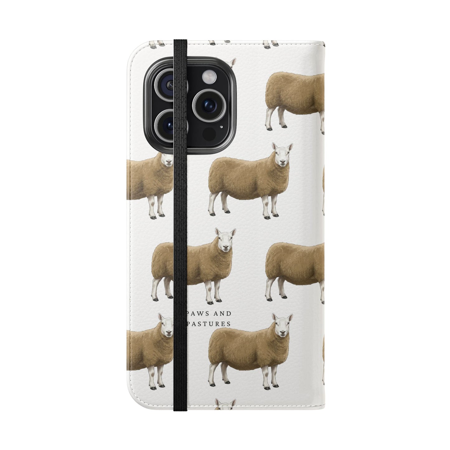 Cheviot Sheep Pattern Flip Phone Case – Cute Pastoral Wallet Cover with Card Slots
