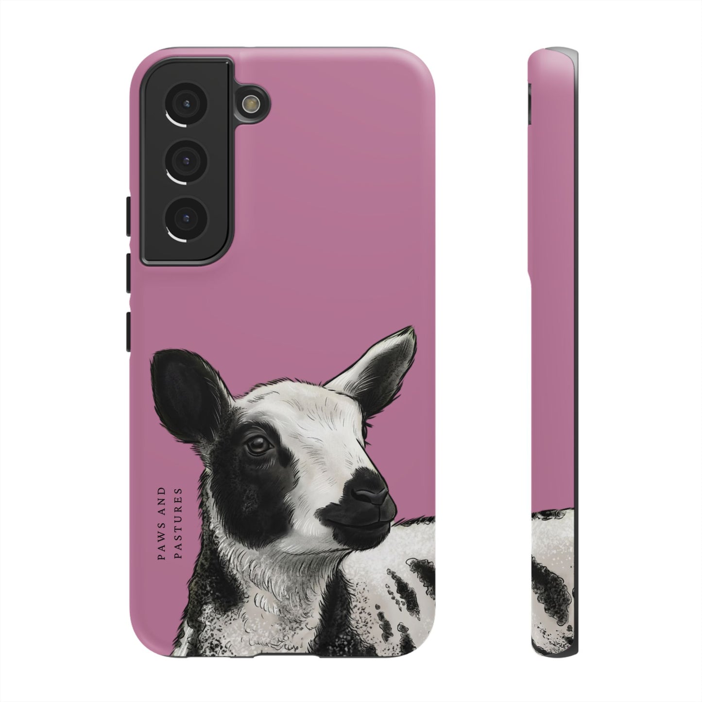 Pink Dutch Spotted Sheep Portrait Phone Case - Black & White Lamb Illustration Protective Cover