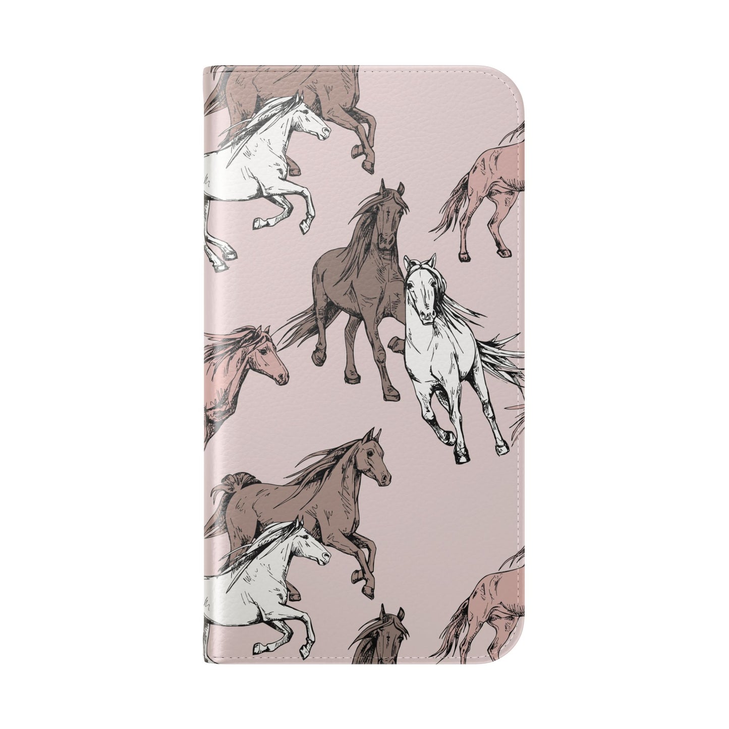 Horse Pattern Flip Phone Case — Pink Running Horses Wallet Cover