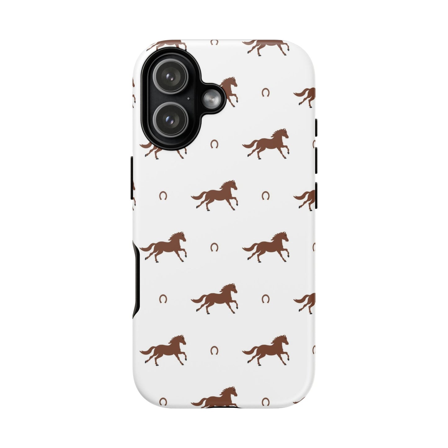 Horse Pattern Tough Phone Case — Brown Galloping Horses & Horseshoes on White