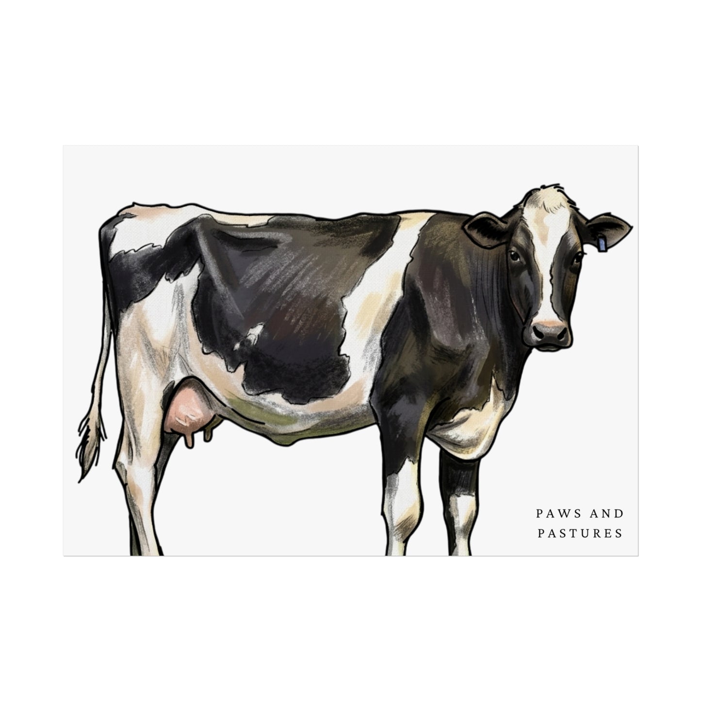 Holstein Cow Fine Art Poster 'Paws and Pastures' Rustic Farmhouse Wall Art