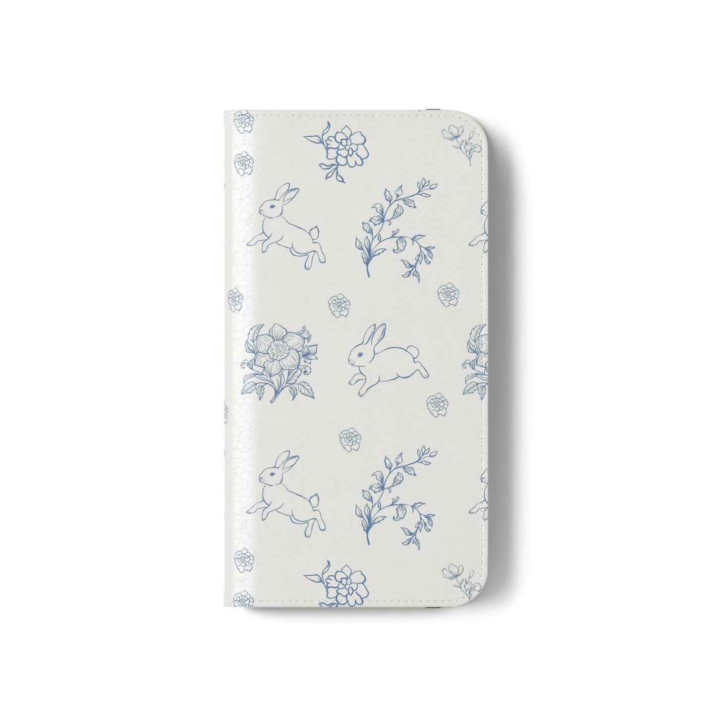 Bunny Pattern Flip Phone Case – Floral Blue Rabbit Wallet Cover