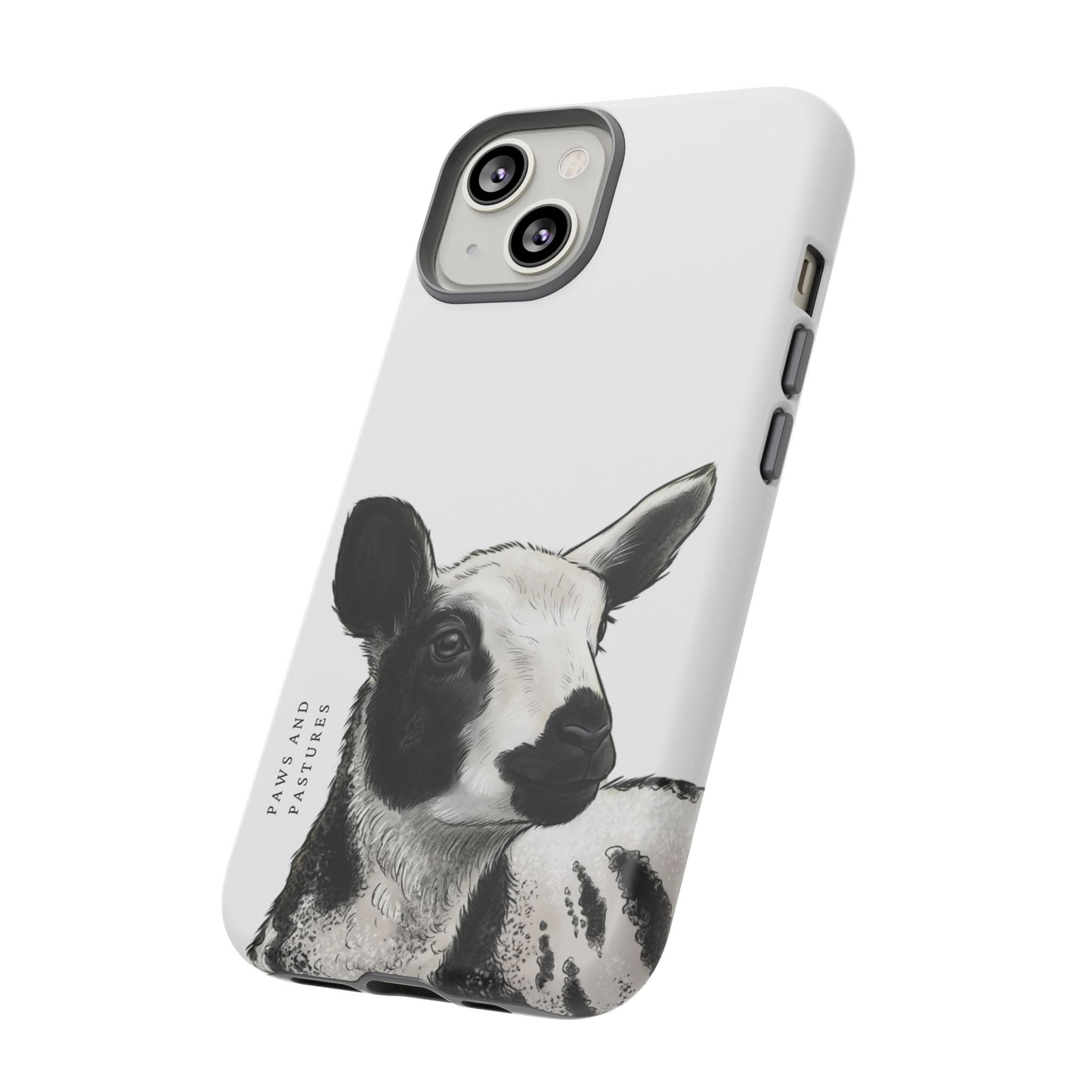 Dutch Spotted Sheep Portrait Phone Case - Black & White Lamb Illustration Protective Cover