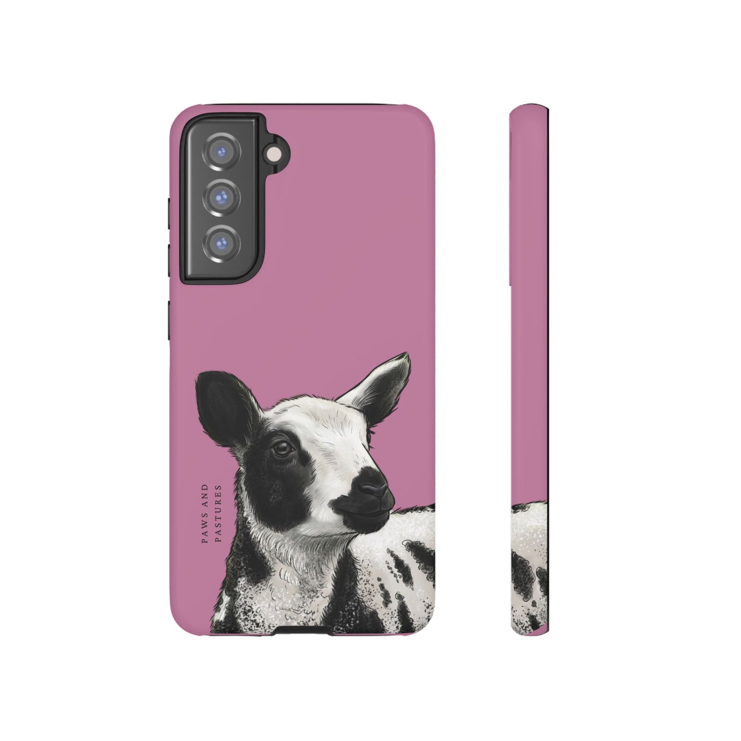 Pink Dutch Spotted Sheep Portrait Phone Case - Black & White Lamb Illustration Protective Cover