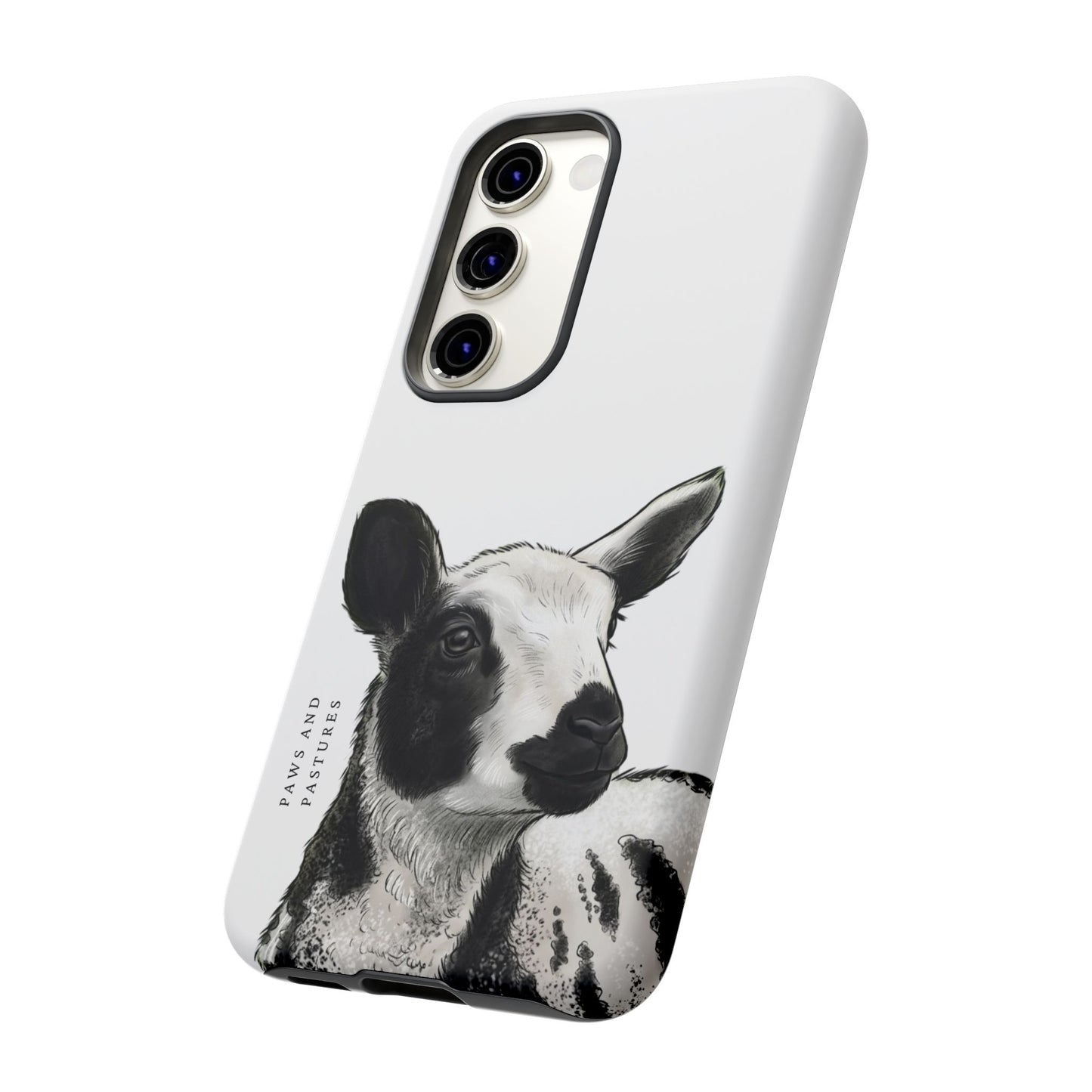 Dutch Spotted Sheep Portrait Phone Case - Black & White Lamb Illustration Protective Cover