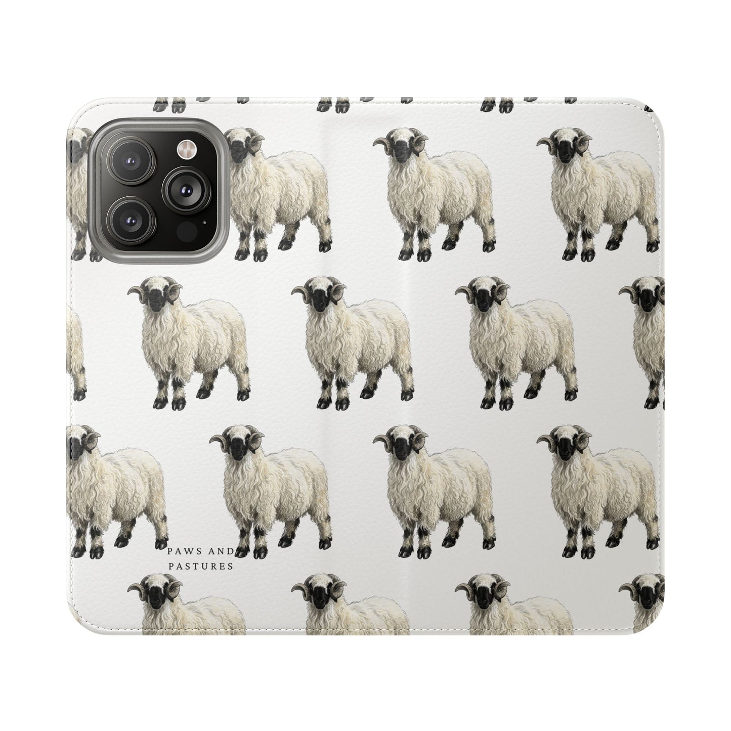 Valais Blacknose Sheep Pattern Flip Phone Case – Cute Farm Animal Wallet Cover
