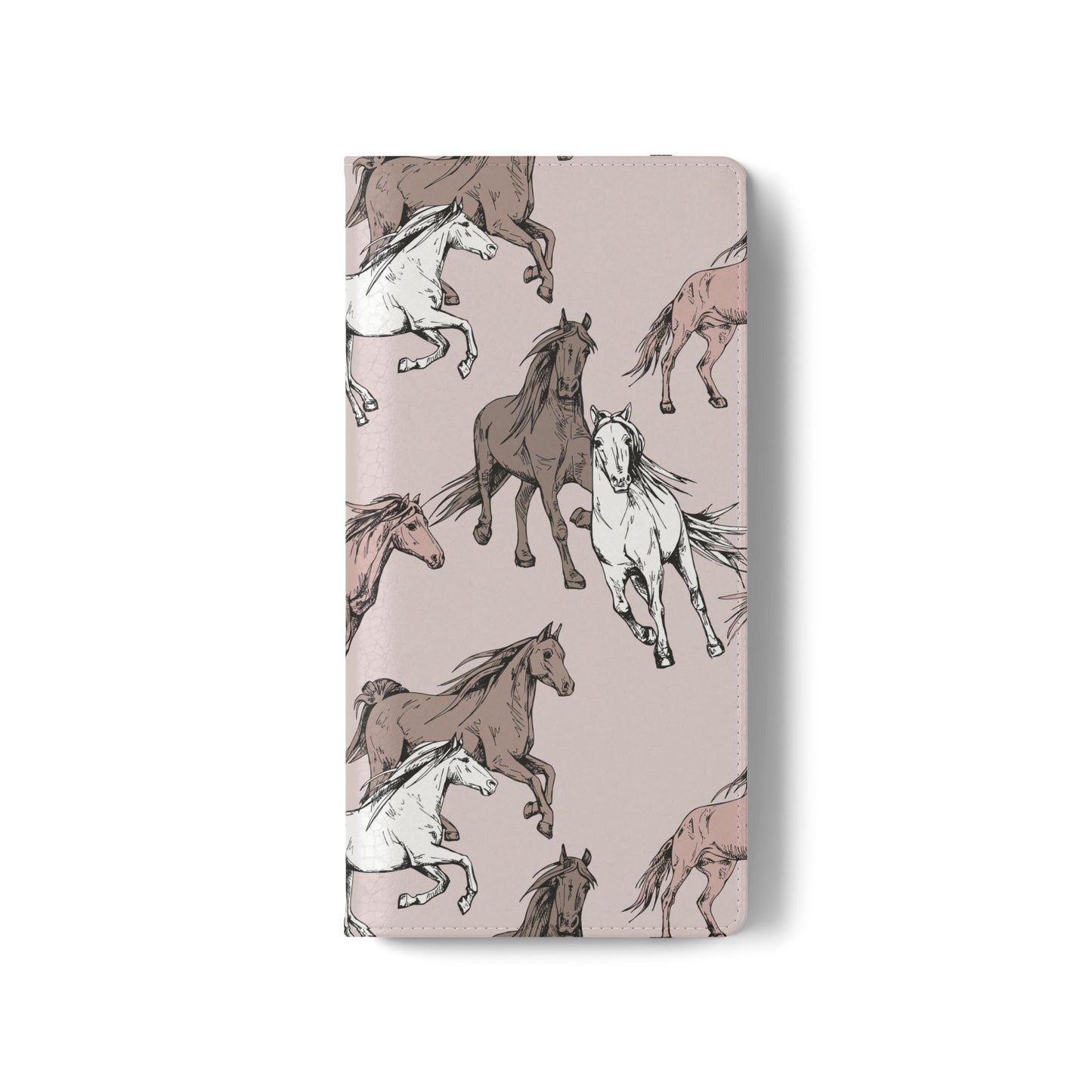 Horse Pattern Flip Phone Case — Pink Running Horses Wallet Cover