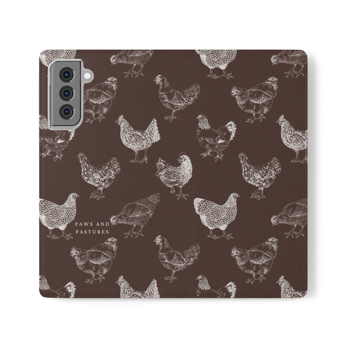Chicken Pattern Flip Phone Case – Rustic Farmhouse Wallet Cover