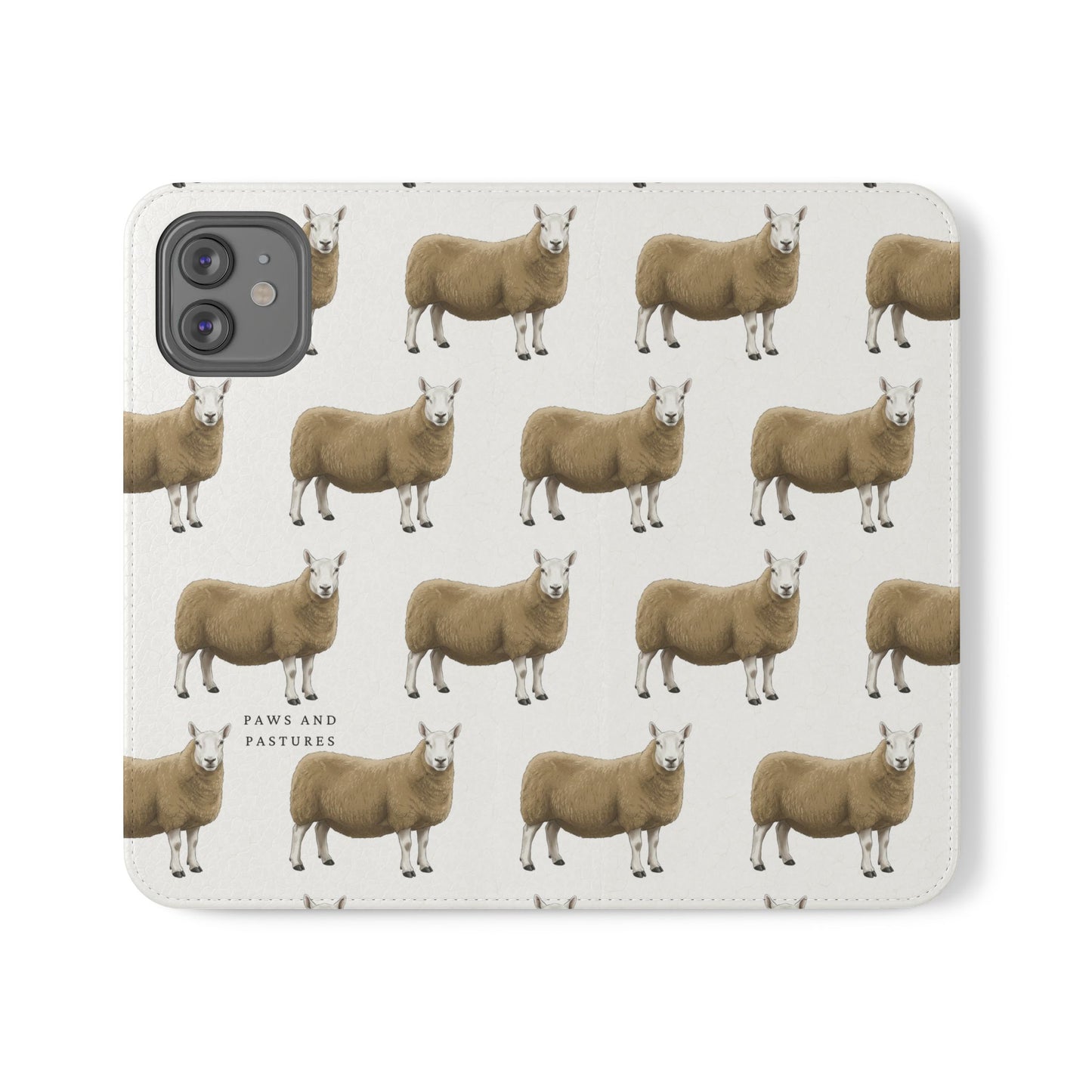 Cheviot Sheep Pattern Flip Phone Case – Cute Pastoral Wallet Cover with Card Slots