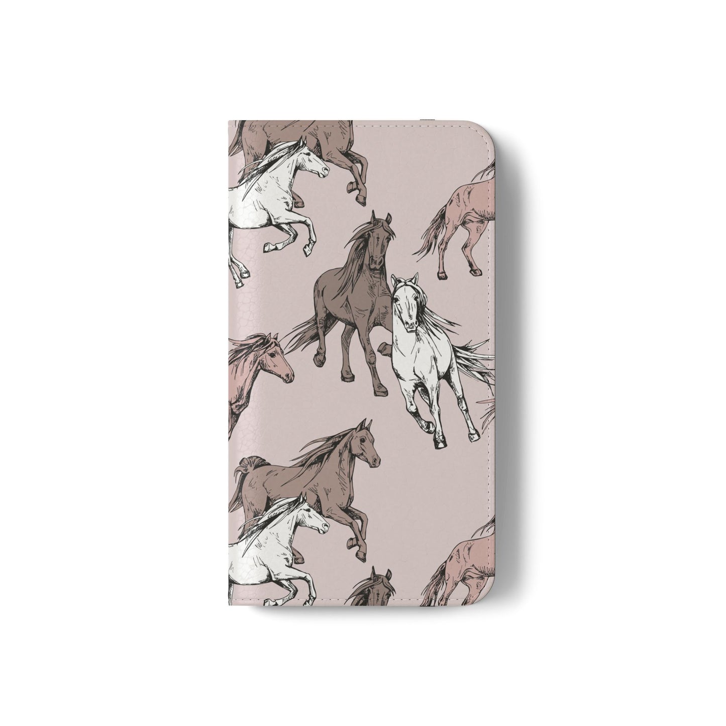 Horse Pattern Flip Phone Case — Pink Running Horses Wallet Cover