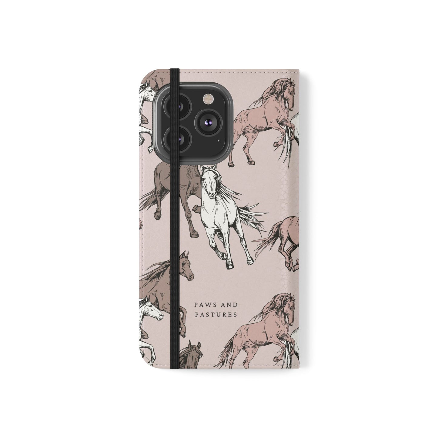 Horse Pattern Flip Phone Case — Pink Running Horses Wallet Cover