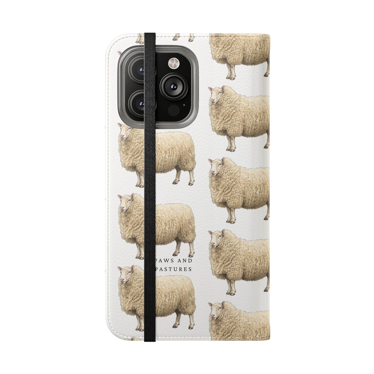 Cheviot Sheep Pattern Flip Phone Case – Cute Pastoral Wallet Cover with Card Slots