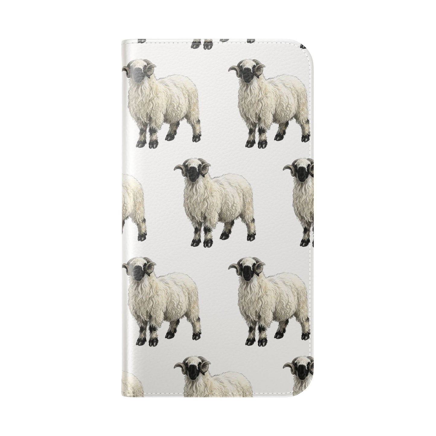Valais Blacknose Sheep Pattern Flip Phone Case – Cute Farm Animal Wallet Cover