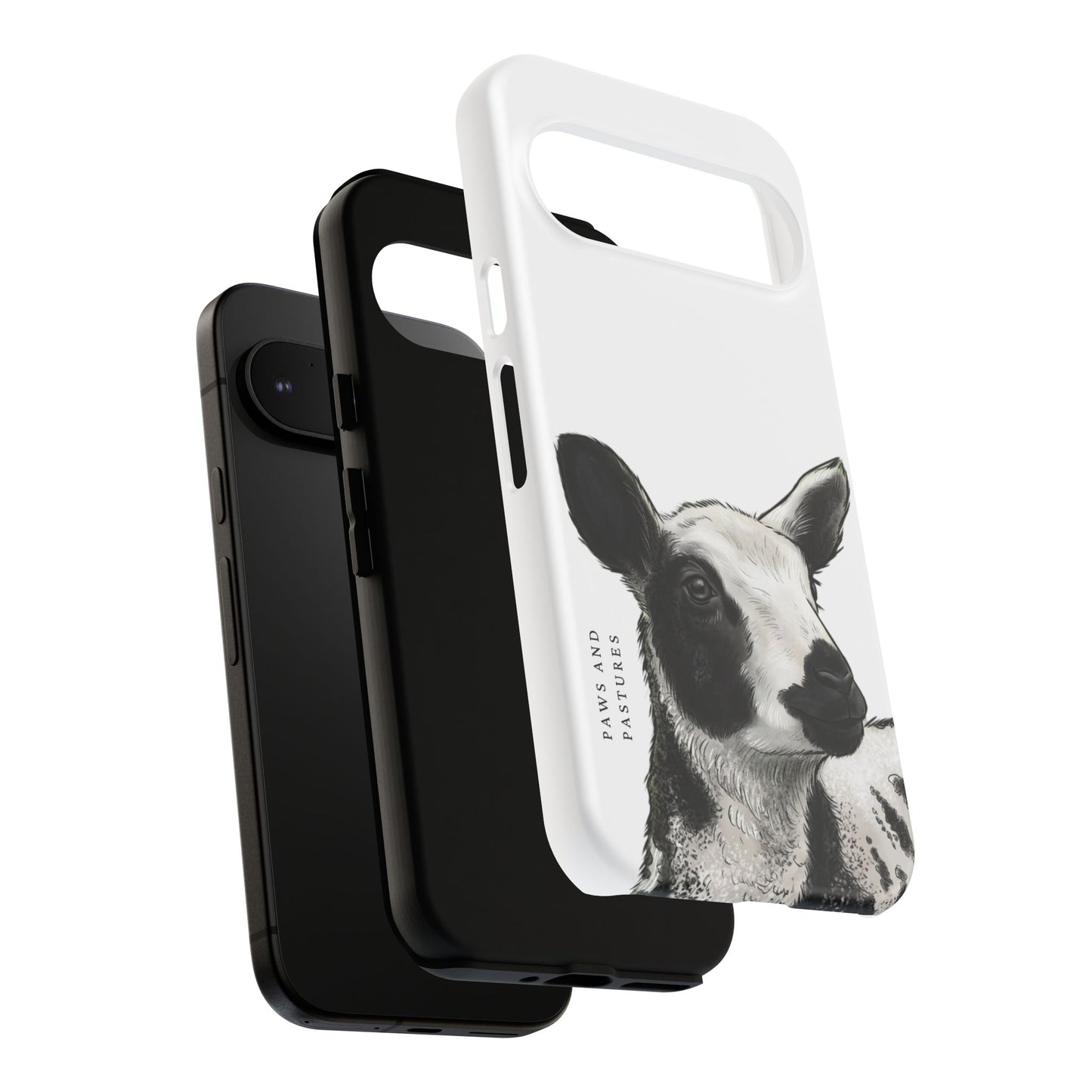 Dutch Spotted Sheep Portrait Phone Case - Black & White Lamb Illustration Protective Cover