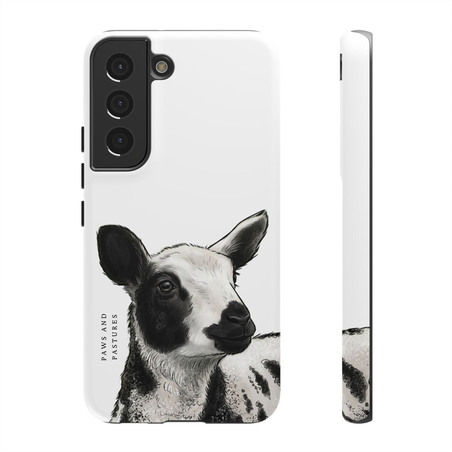 Dutch Spotted Sheep Portrait Phone Case - Black & White Lamb Illustration Protective Cover