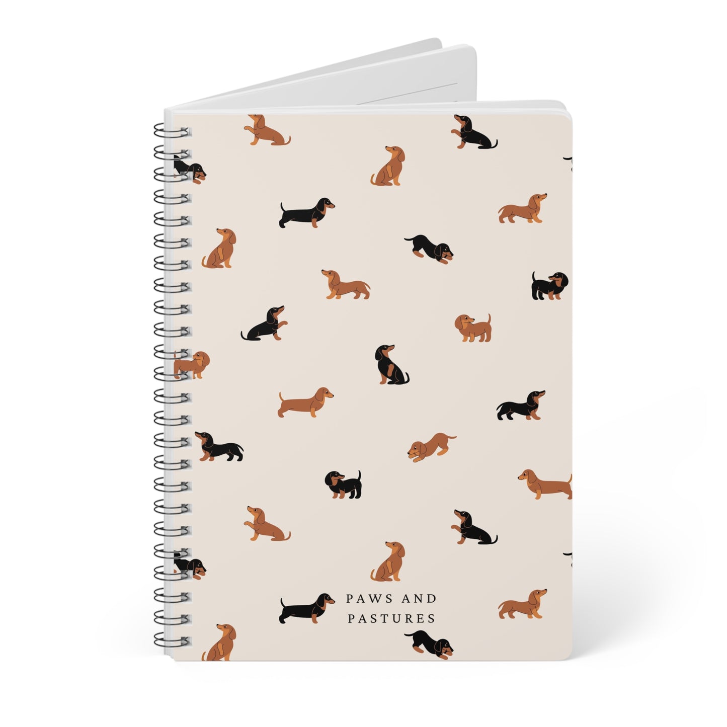 Dachshund Pattern A5 Wirobound Notebook — 'Paws and Pastures' Lined Journal