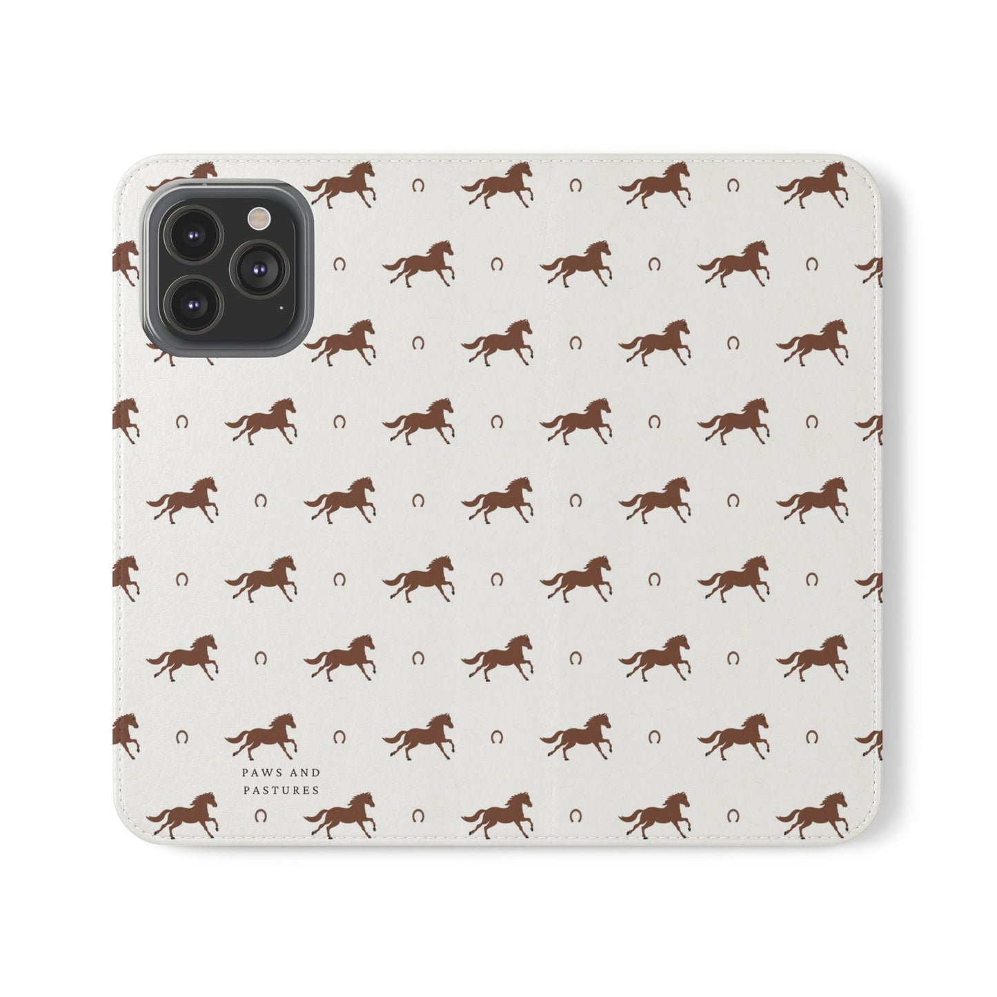 Horse Pattern Flip Case — Leather Wallet Phone Cover with Galloping Horses