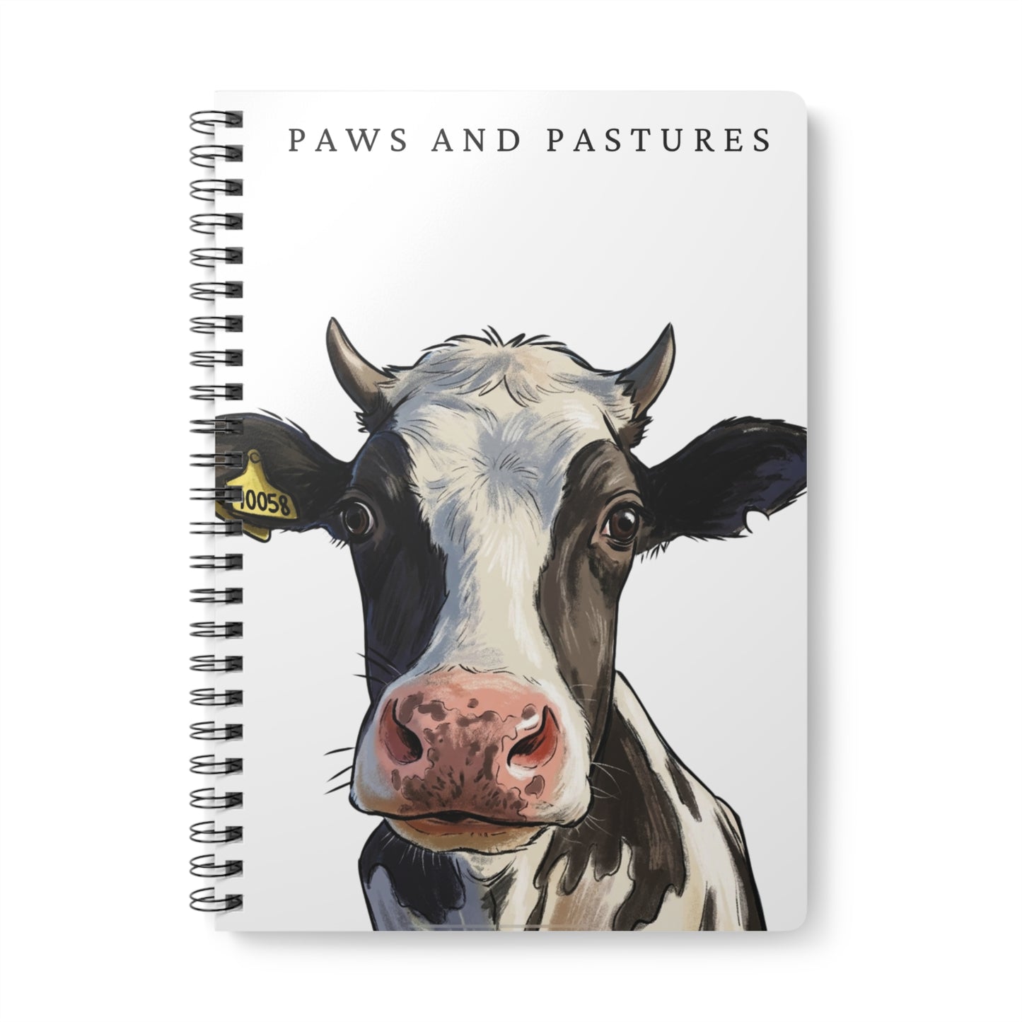 Cow Illustration A5 Spiral Notebook — "Paws and Pastures" Softcover Journal