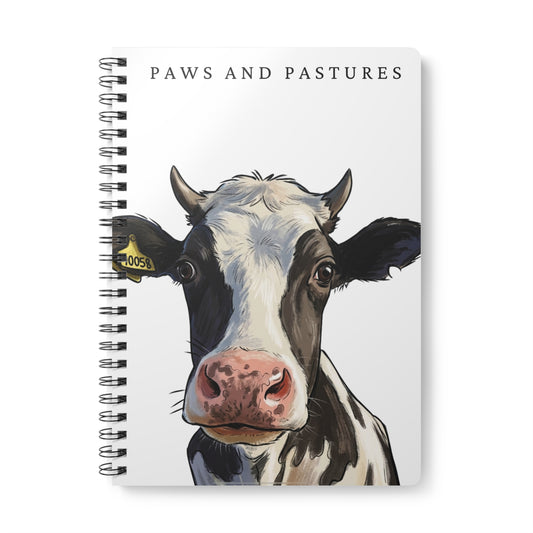 Cow Illustration A5 Spiral Notebook — "Paws and Pastures" Softcover Journal