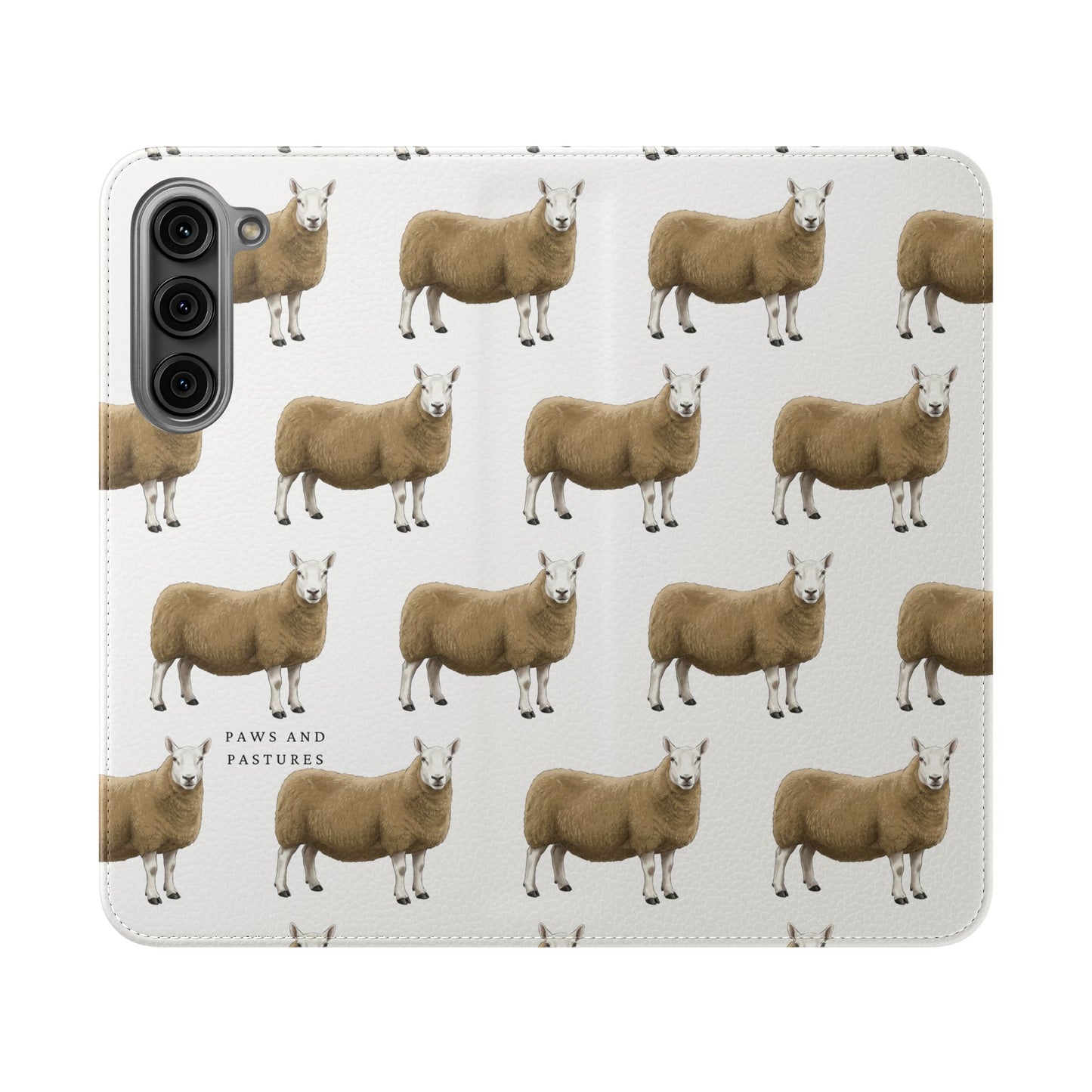 Cheviot Sheep Pattern Flip Phone Case – Cute Pastoral Wallet Cover with Card Slots
