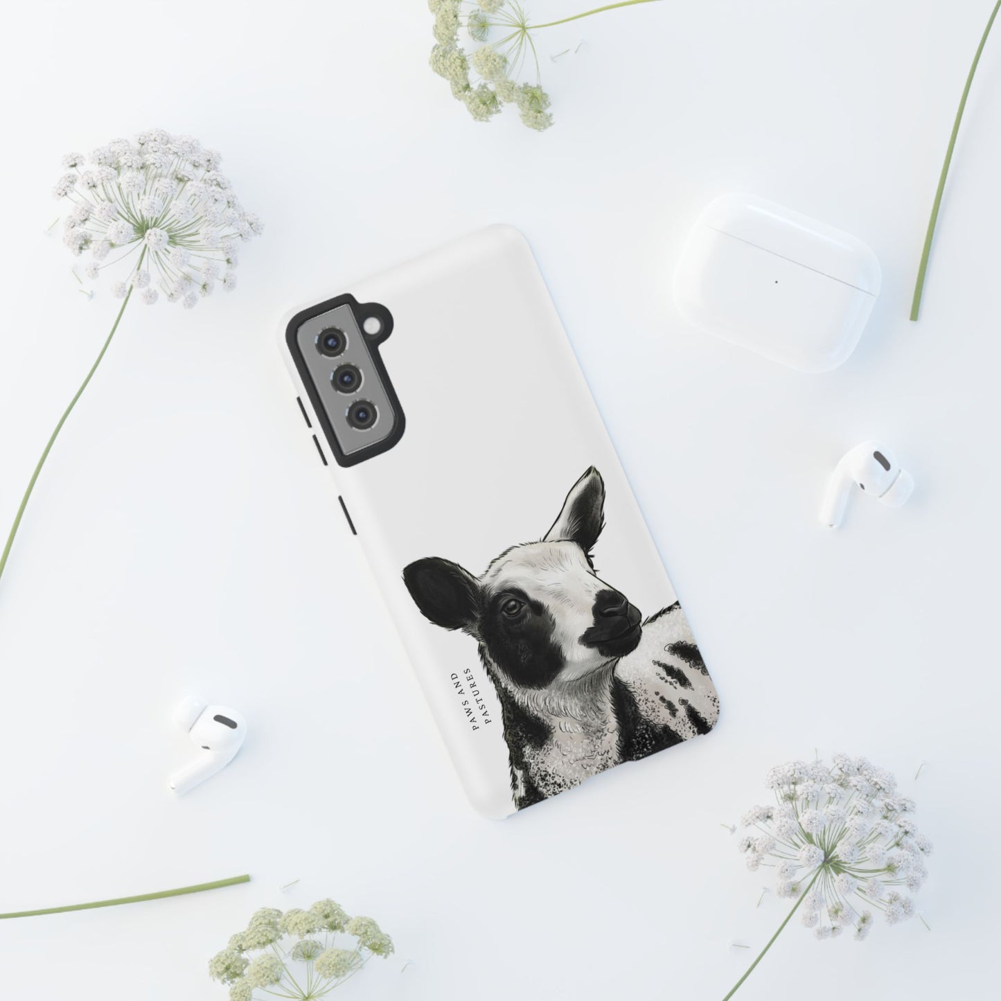 Dutch Spotted Sheep Portrait Phone Case - Black & White Lamb Illustration Protective Cover