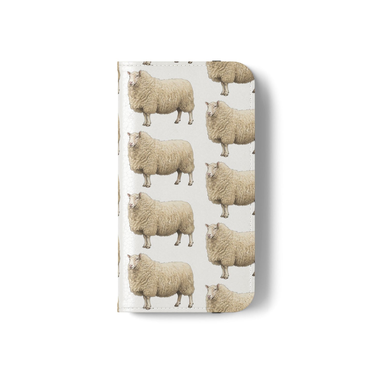 Cheviot Sheep Pattern Flip Phone Case – Cute Pastoral Wallet Cover with Card Slots