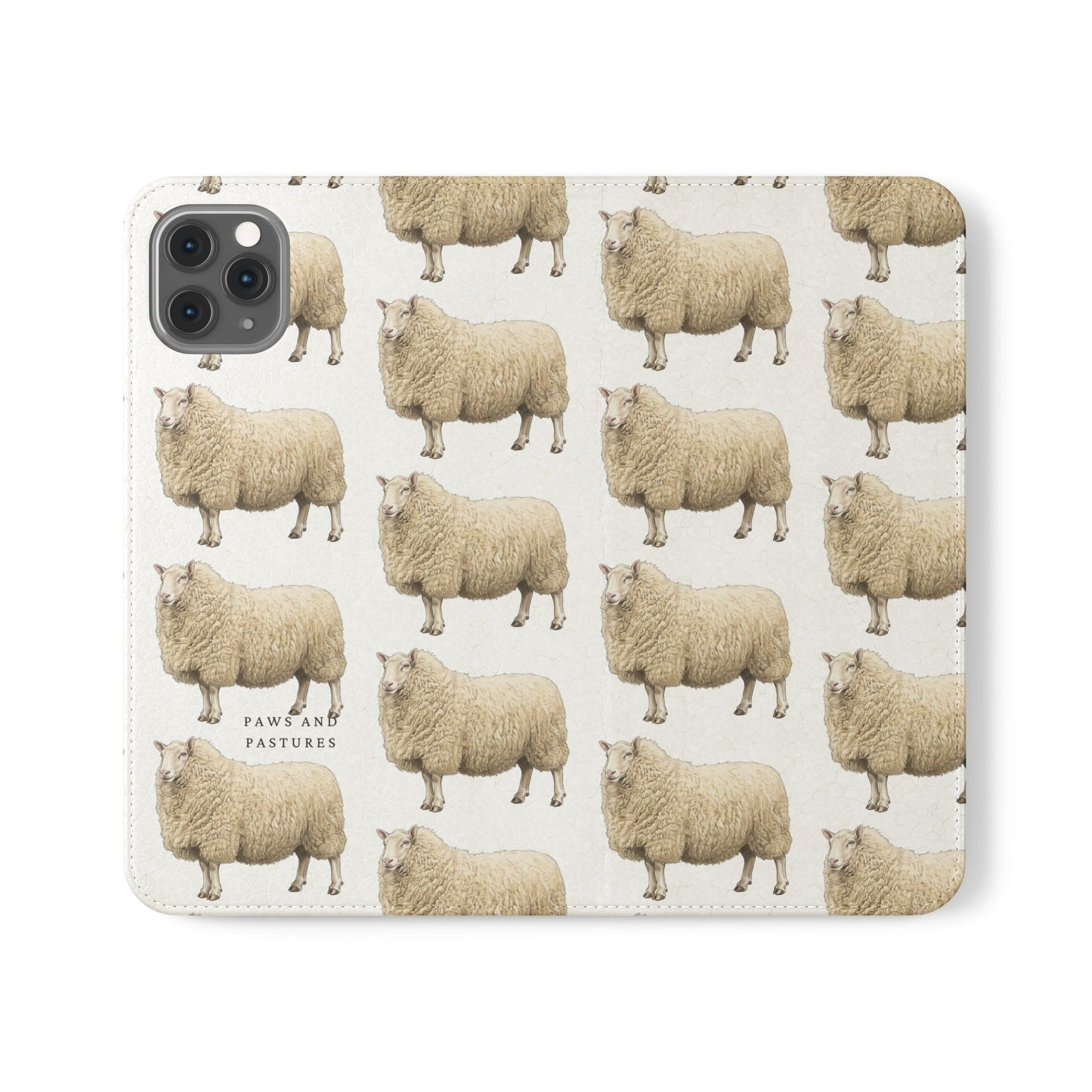 Cheviot Sheep Pattern Flip Phone Case – Cute Pastoral Wallet Cover with Card Slots