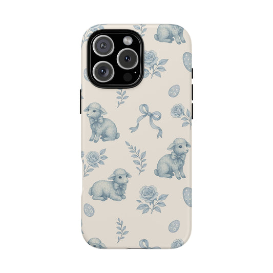 Vintage Blue Lamb Phone Case — Cute Easter Lamb Pattern Tough Case