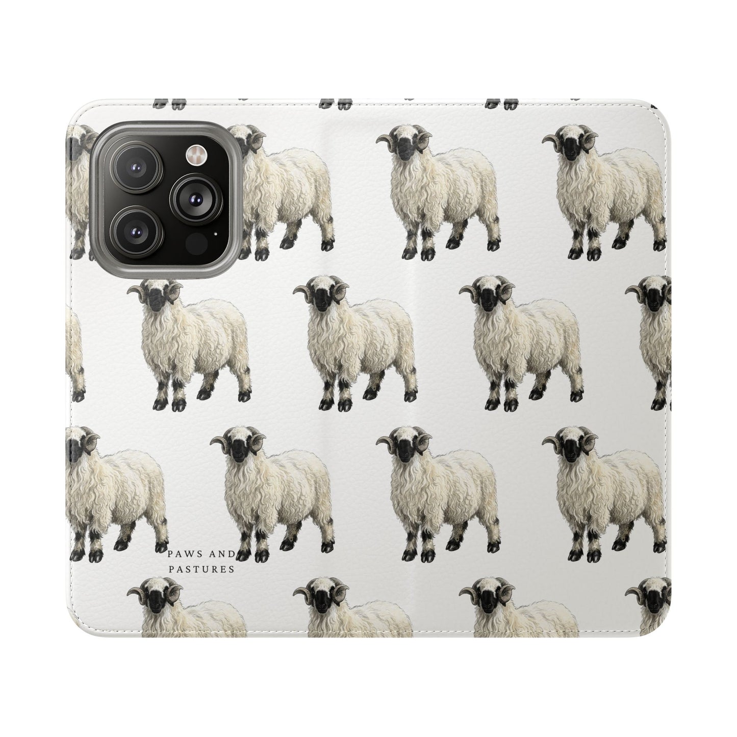 Valais Blacknose Sheep Pattern Flip Phone Case – Cute Farm Animal Wallet Cover