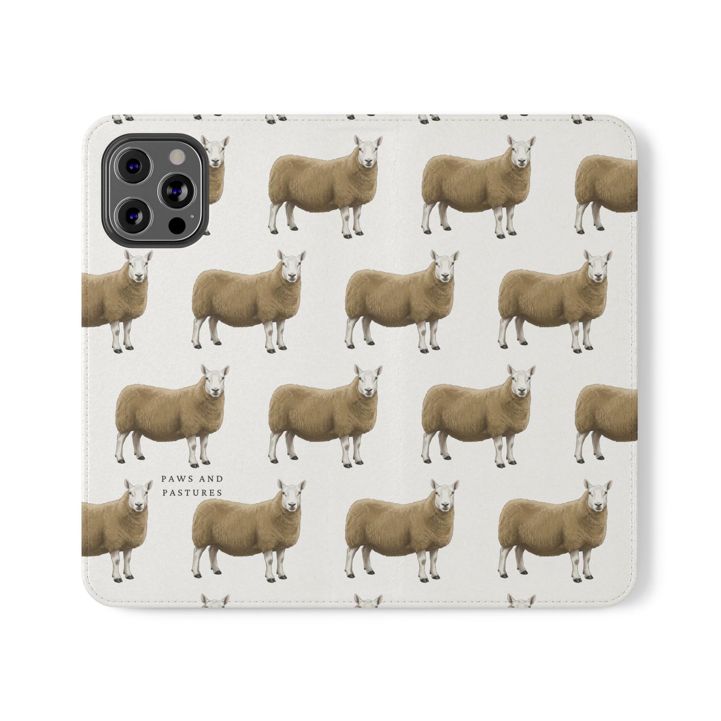 Cheviot Sheep Pattern Flip Phone Case – Cute Pastoral Wallet Cover with Card Slots