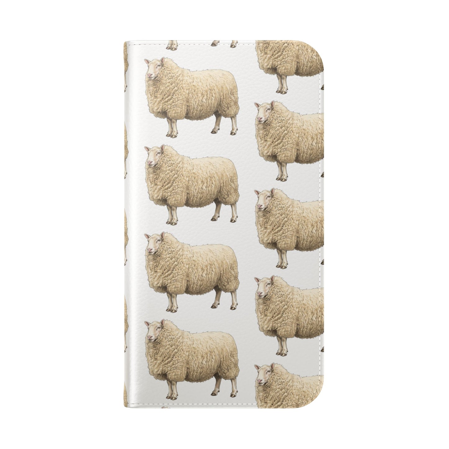 Cheviot Sheep Pattern Flip Phone Case – Cute Pastoral Wallet Cover with Card Slots