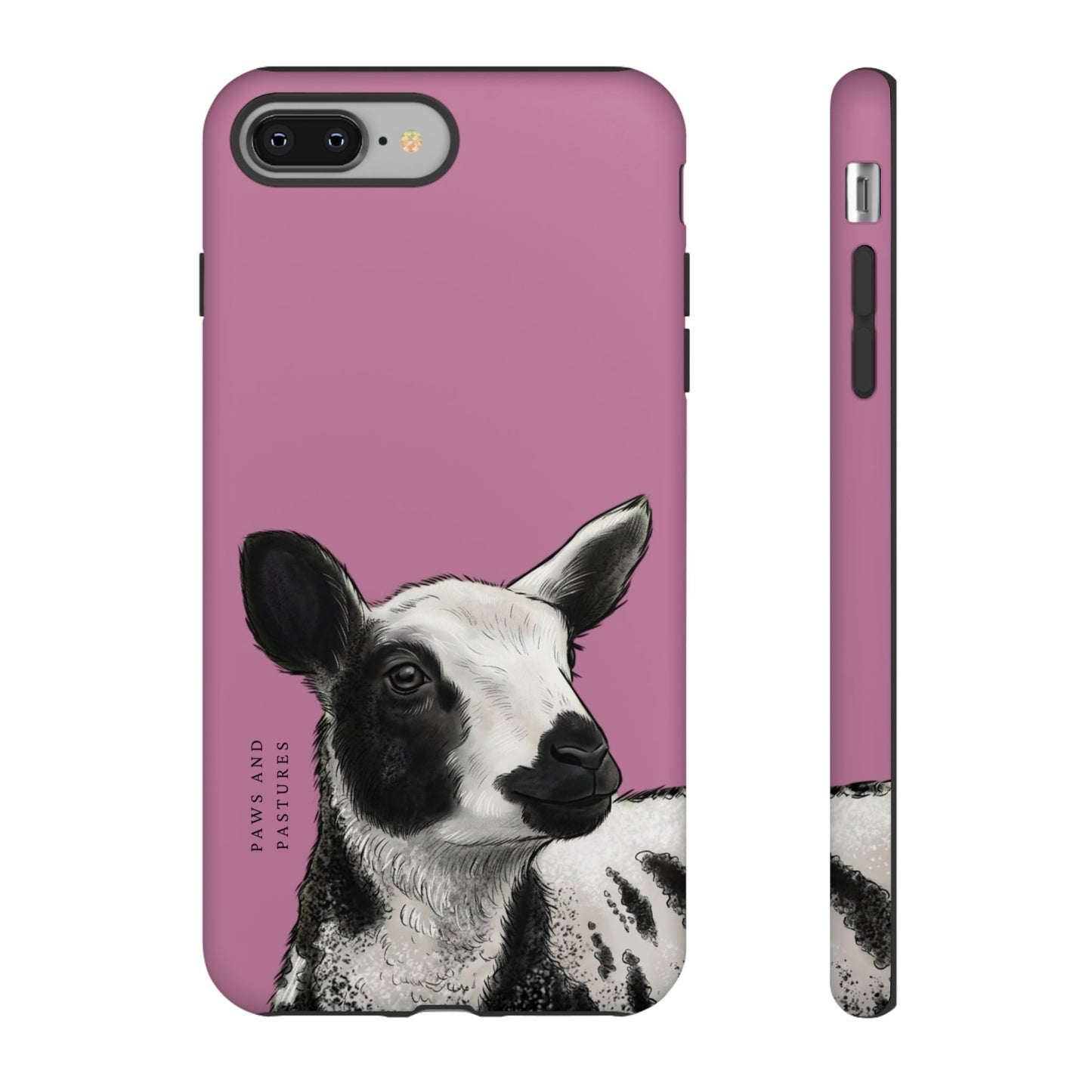 Pink Dutch Spotted Sheep Portrait Phone Case - Black & White Lamb Illustration Protective Cover