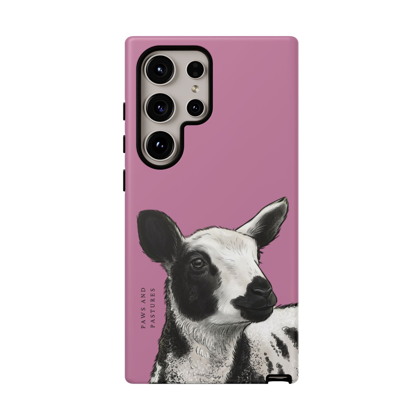 Pink Dutch Spotted Sheep Portrait Phone Case - Black & White Lamb Illustration Protective Cover