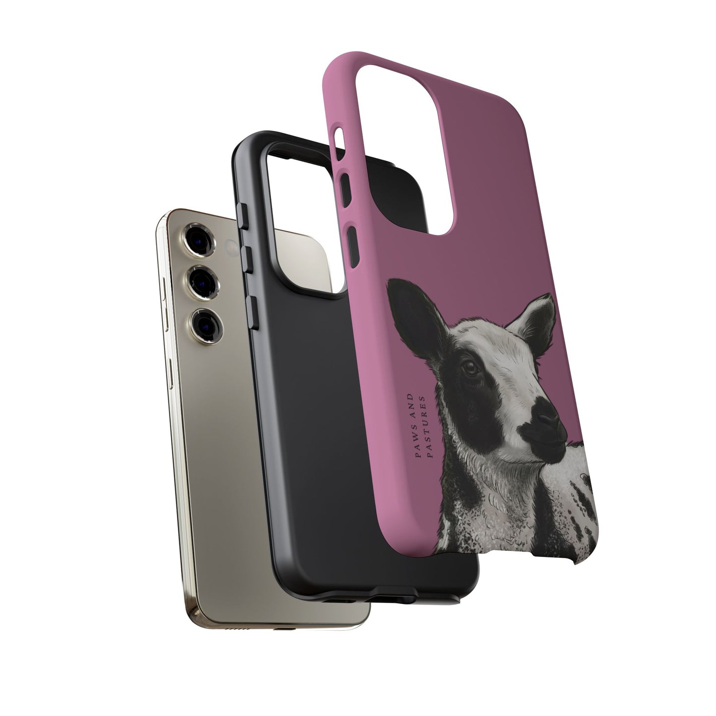 Pink Dutch Spotted Sheep Portrait Phone Case - Black & White Lamb Illustration Protective Cover